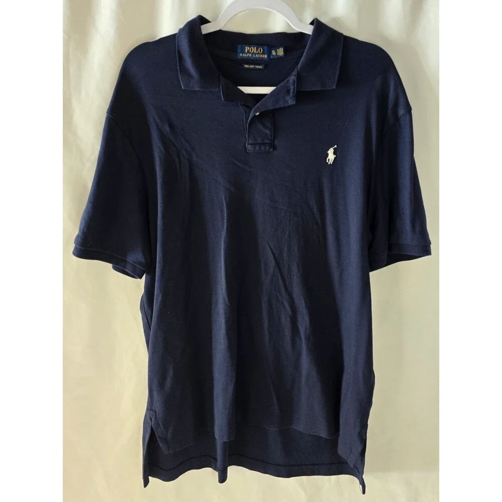 Polo Ralph Lauren Men's Small Logo White Pony Shirt Navy Blue Pima Soft